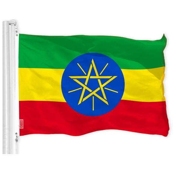 Ethiopia (Ethiopian) Flag | 3x5 feet | Printed 150D – Indoor/Outdoor, Vibrant Colors, Brass Grommets, Quality Polyester, Much Thicker More Durable Than 100D 75D Polyester