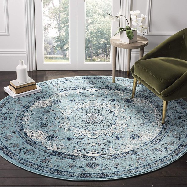 Safavieh Evoke Collection EVK220E Vintage Oriental Light Blue Round Area Rug (3' in Diameter