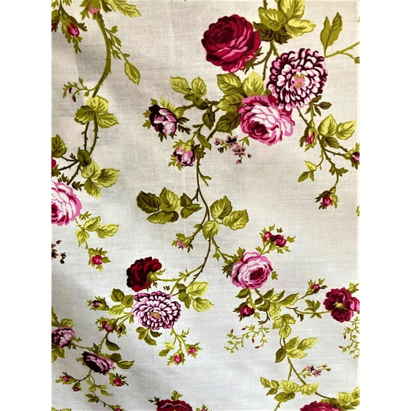 Lilly Craft Floral Red Roses on White Poly Cotton, 58"/60" Inches Wide – Sold By The Yard
