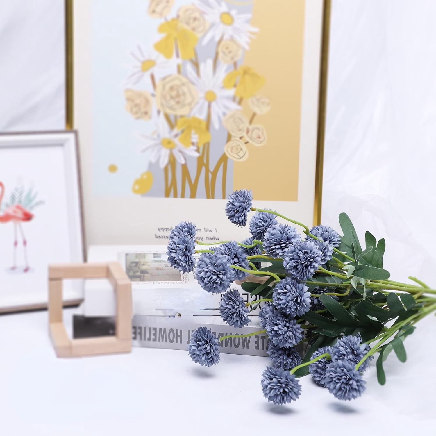 10 Pcs Dusty Blue Kiku Flower Fake Mums Long Stem Flowers,Faux Kiku Flower Bulk,Silk Flowers Mini Chrysanthemum Floral Arrangements,Artificial Flowers Chrysanth Mini Fake Flower
