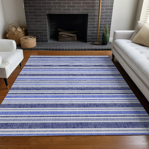 Addison Rugs Chantille Indoor/Outdoor Transitional Stripes Blue Washable Rectangle Rug, 10' x 14'