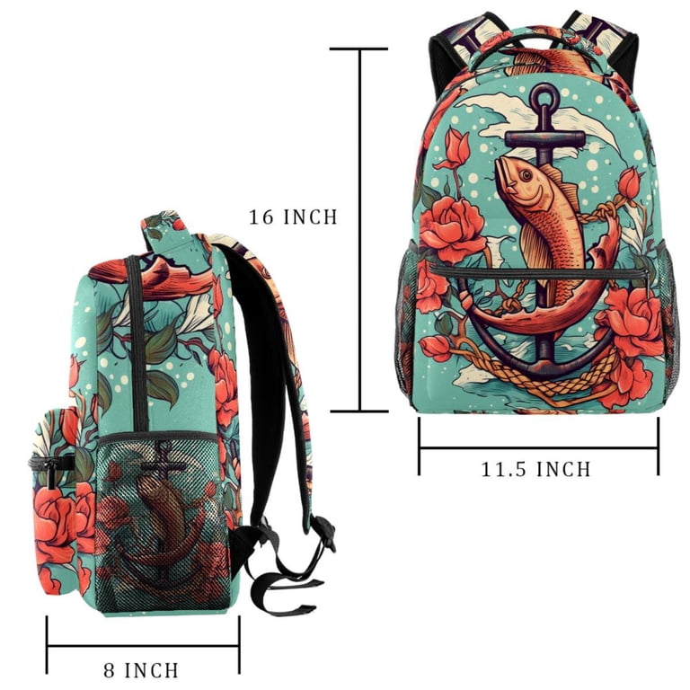 anchor laptop backpack Lightweight Backpack Anchor Fish School Bag Travel Laptop Daypack for Men  Women Casual Rucksack