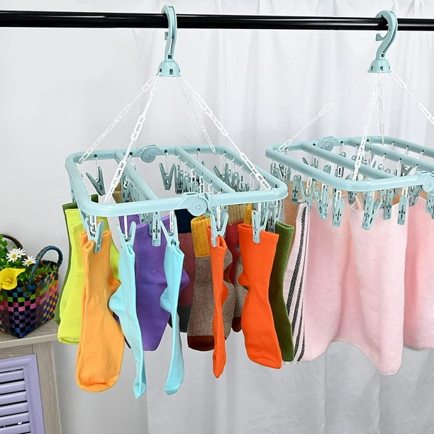 Tendedero para calcetines tendedero para colgar ropa con 32 pinzas resistentes al viento tendedero plegable para calcetines ropa interior ropa de bebe toallas azul Bodega Aurrera en linea