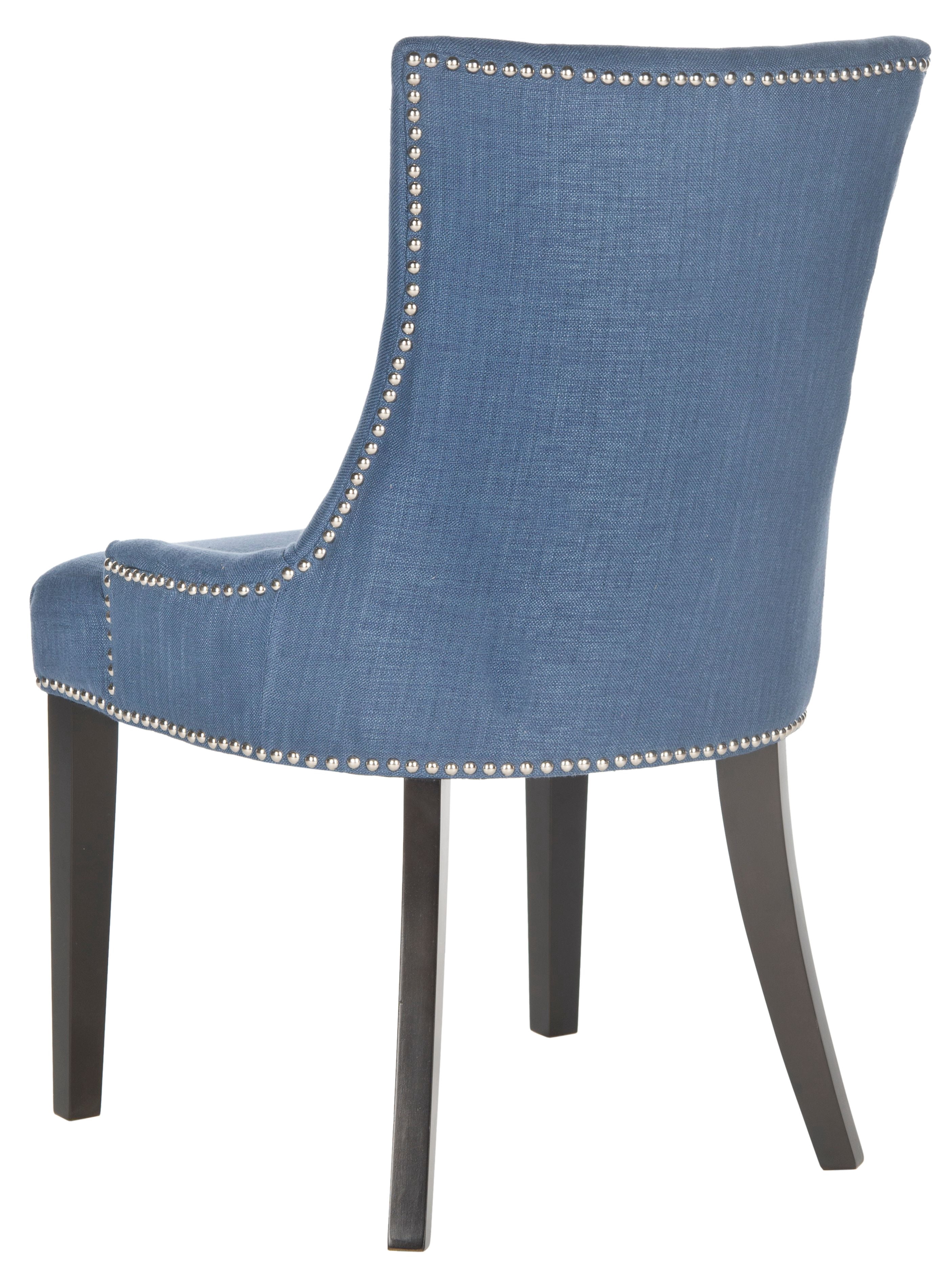 SAFAVIEH Lester 19" H Contemporary Glam Dining Chair, Navy/Espresso, Set of 2