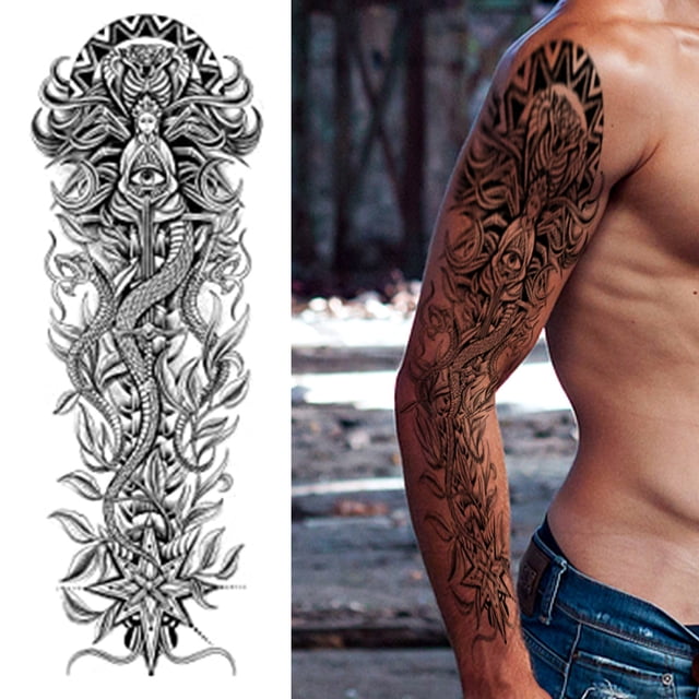 Tatuaje brazo completo brazo grande manga mangas Buda cuerpo arte completo falso tatuaje DQrwqpou Libre de BPA
