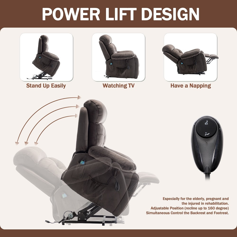 Oversized Power Lift Recliner Chair with Massage & Heating for Big Elderly, Electric Lounge Sofa Chair with 26" Wide Seat and Cup Holders, 400LBS, Dark Brown