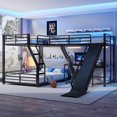 thumbnail image 3 of L-Shaped Twin over Full Bunk Bed Frame with Twin Size Loft Bed Frame and Charging Station, Metal Triple Bunk Bed with Desk and Slide for Bedroom, Apartment, Mattress Not Included, Black, 3 of 9