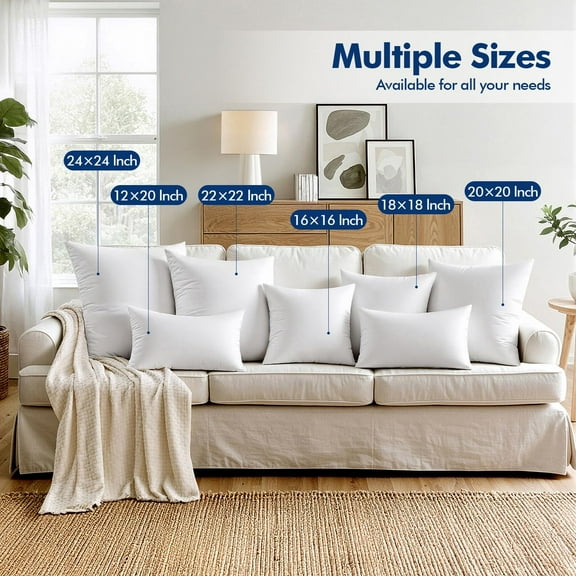 Set of 4 White Throw Pillow Inserts 22x22 Inches - Premium Virgin Microfiber Filling for Sofa Couch Living Room Bedroom Decor