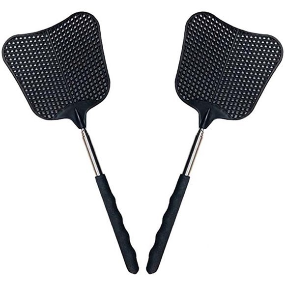 NAOJIE Fly Swatter,Fly Swatter for Indoors,Fly Swatter Manual,Plantain Retractable Fly Swatter Stainless Steel Non-Slip Handle Household Manual Fly Swatter-2pc-Black