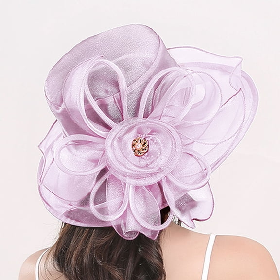 HuangHuanChen Fascinators Hats for Women Floral Mesh Hat Sunshade Beach Hat Women's Organza Church Fascinator Bridal Tea Party Wedding Hat Derby Hats for Women Pink