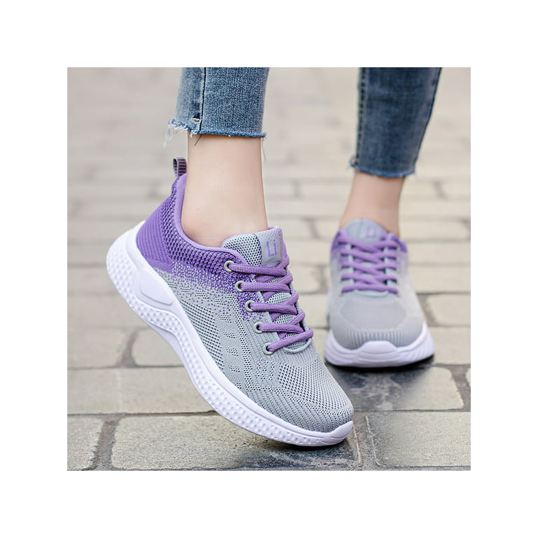 Avamo Women's Comfort Trainers Wide Width Sneakers Lace Up Casual Running Shoes  Purple SIZE 6 