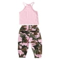 thumbnail image 3 of Douhoow Toddler Girl 2Pcs Clothes Set Sleeveless Letter Printed Halter Neck Tops Camouflage Pants, 3 of 8