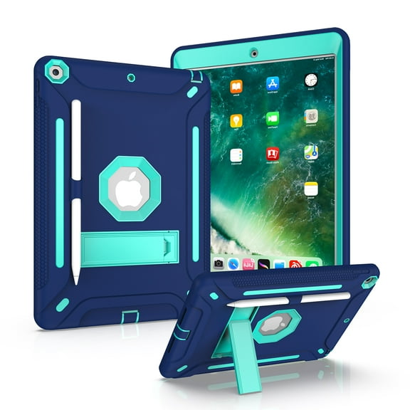 iPad Mini Case, Mini 2/3 Case, Dual Layer Shockproof Lightweight Hybrid Rugged Kickstand Protective Cover with Pencil Holder, Navy/Mint