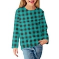 thumbnail image 5 of SonxaHe Big Girls Tshirt Long Sleeve Plaid Comfy Shirt Child Loose Autumn Winter Basic Casual Shirt Green,Sized 12-13, 5 of 5