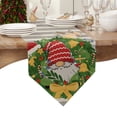 thumbnail image 4 of Table Runner Dresser Scarves Merry Christmas Gnome Bell Star Cotton Linen Burlap Table Cover Green Leaves on Gray Stripe Table Runners for Family Kitchen Dining Holiday Party Banquet Decor, 4 of 5