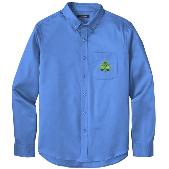 Men's IRISH SHAMROCK PATCH Twill Shirt with Pocket, Medium Ultramarine Blue