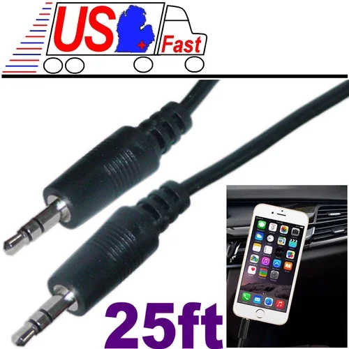 KLYNE- New! 25 Ft Stereo Headphone Extension Cable 3.5Mm Audio Jack