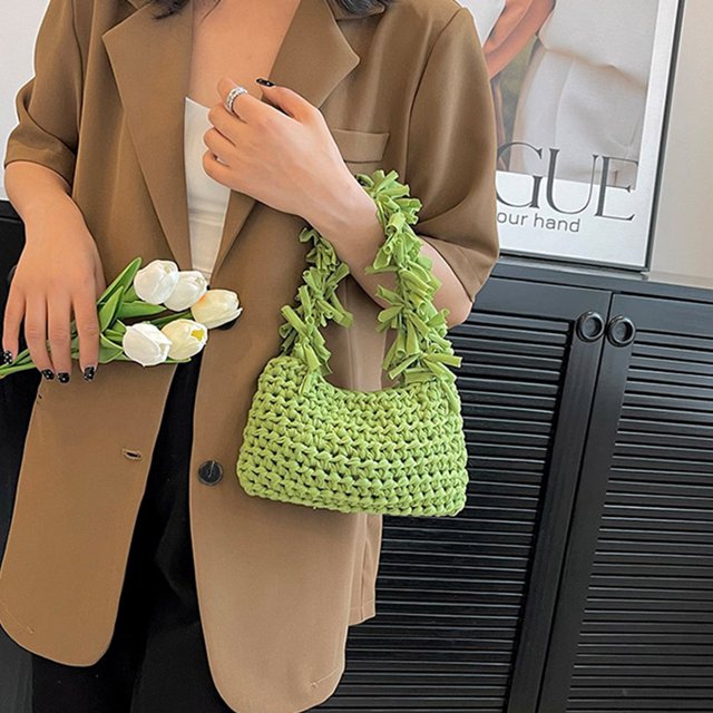 Bolsas De Hombro Bolso de mujer Bolso de axila tejido informal Bolso de compras de verano elegante (Verde) Likrtyny Para Estrenar