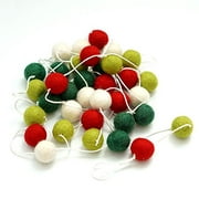 100% Wool Felt Ball Garlands 9Ft Long 35 Balls - Christmas, Red, Green, White