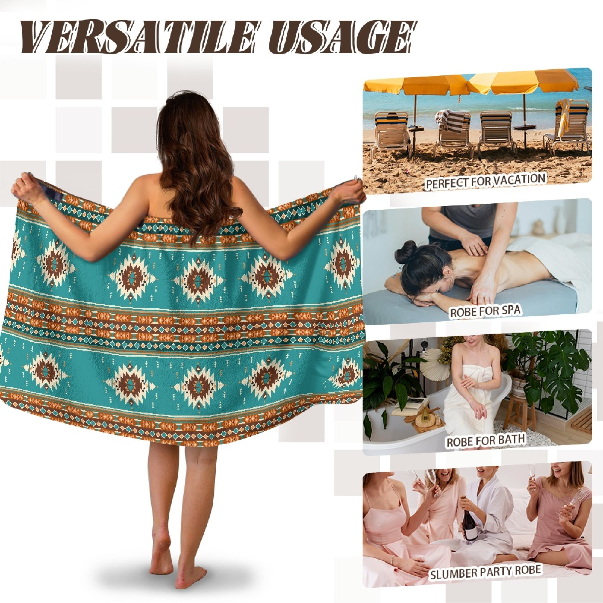 Yuyamidu Aztec Ethnic Gemoetric Body Wrap Towel for Women Lightweight Bath Wrap with Pocket Stretchy Shower Towel Wrap Comfortable Bath Towels Knee Length Bath Sheets Size XL