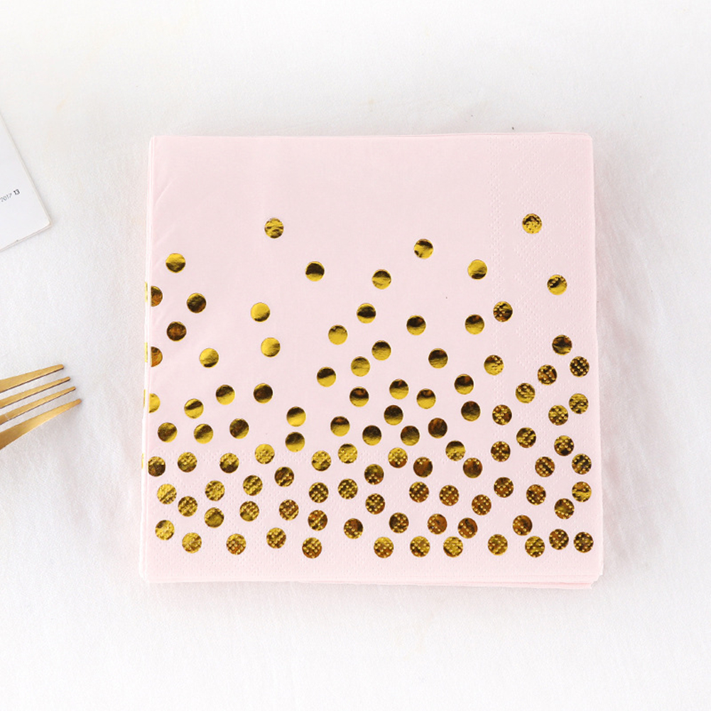 Yesfashion 20 Sheets/pack Rose Gold Polka Dot Napkins Birthday Party Disposable Paper Napkins