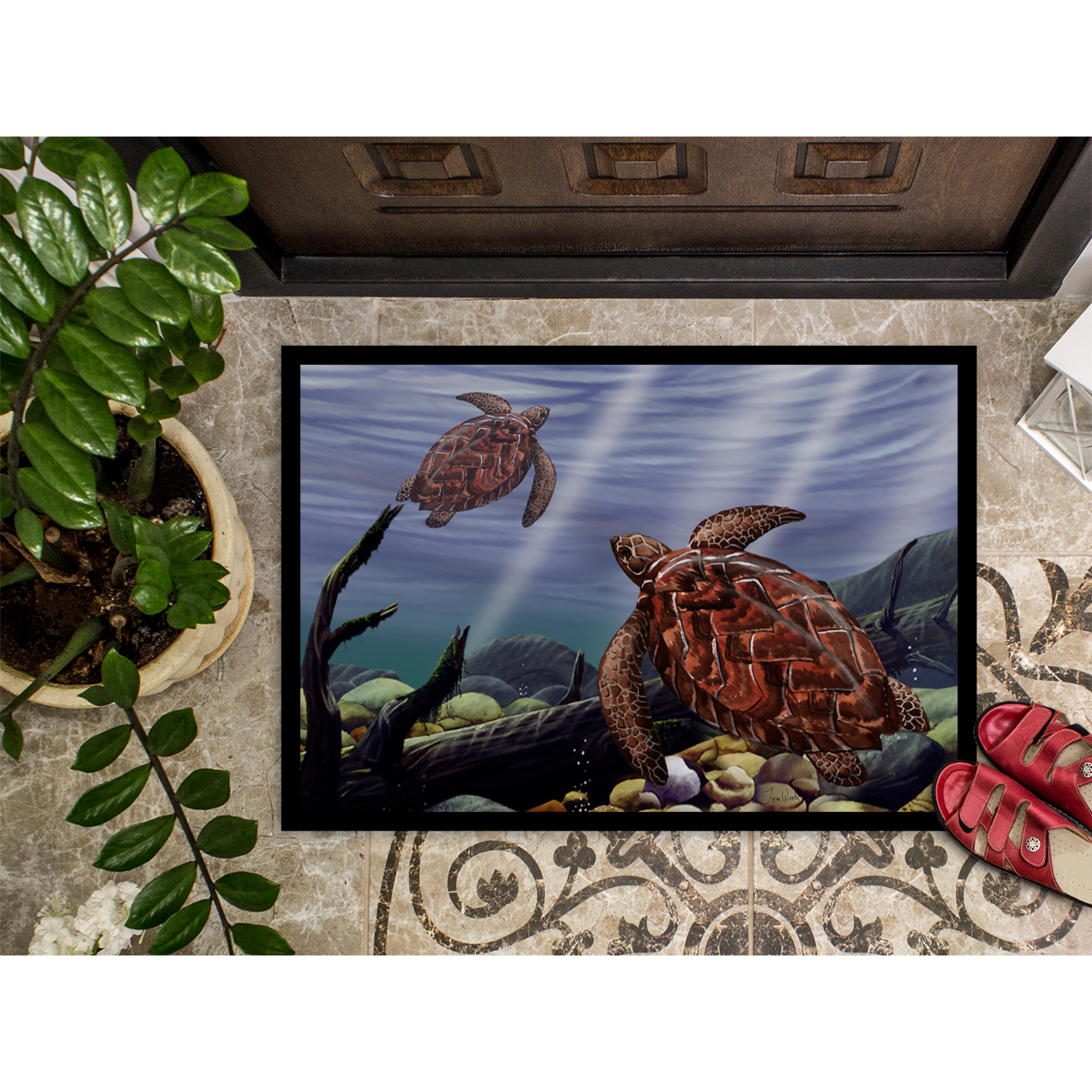 Carolines Treasures PTW2042JMAT Sea Turtles Door Mat Indoor Rug or Outdoor Welcome Mat 24x36 Doormat  36"L x 24"W