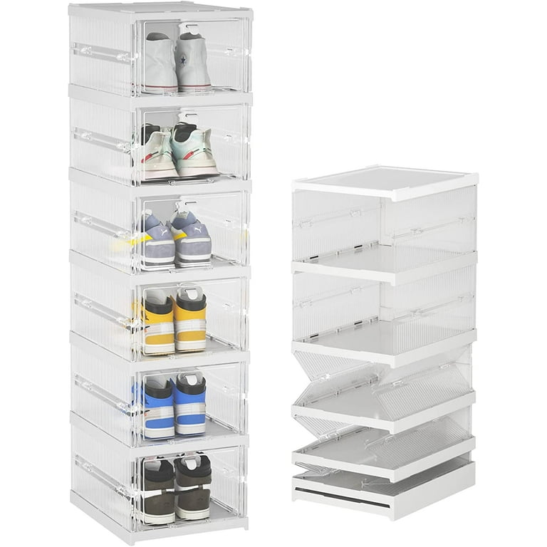 Shoe Storage Foldable Shoe Organizer Shoe box Sneaker Storage Collapsible  Storage bins Stackable Storage Totes Storage Container for Organizing  Foldable Storage Bins (6 Layers) 