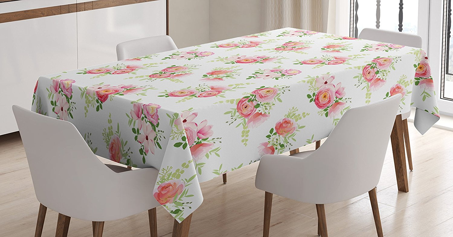Shabby Chic Tablecloth by , Rose Ranunculus Magnolia and Peony Romantic
