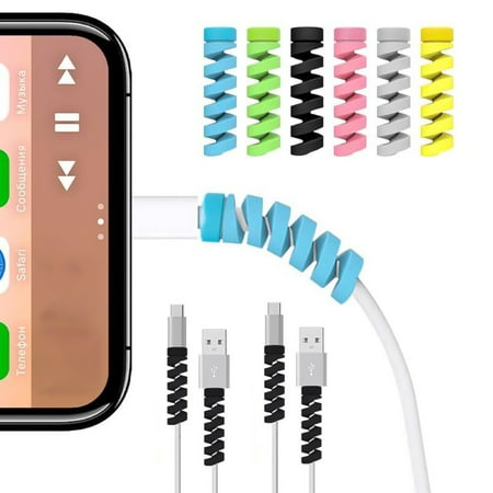 SPRING PARK 12Pcs Cable Protector Solid Color Flexible Silicone Spiral Design Wearproof Wire Protector for Charging Line