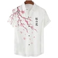 thumbnail image 2 of Camisa de hombre con estampado 3D de flor de cerezo de estética japonesa, camisa clásica de manga corta de moda casual blanca pura, talla grande 2024, 2 of 4
