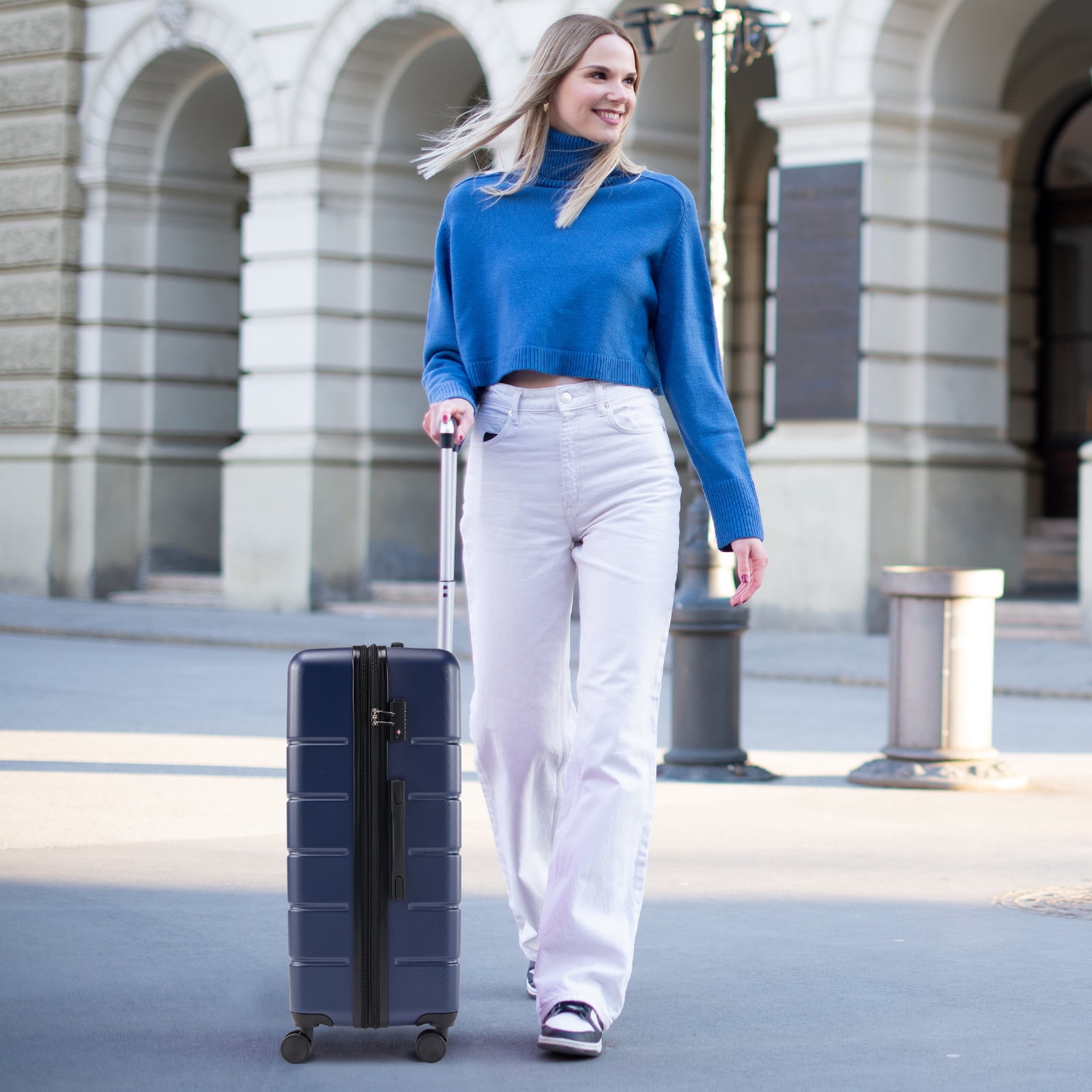 EDX 28 Inch Hardside Luggage, Expandable Rolling Luggage with TSA Lock and Spinner Wheels, Blue