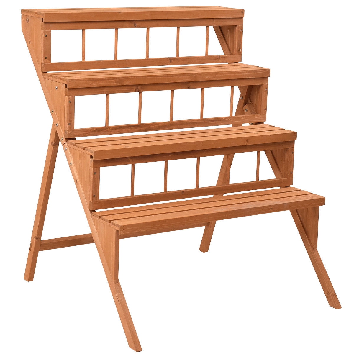 Giantex 3-Tier Bamboo Hanging Plant Stand Foldable Flower Pot Organizer Display Storage Rack Planter Shelves Potted Holder Garden Rack Decorative Stand for Indoor Outdoor Patio Lawn Garden Balcony