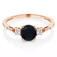 thumbnail image 3 of Gem Stone King 10K Rose Gold Black Onyx White Created Sapphire and White Diamond Accent 3-Stone Engagement Ring for Women (0.94 Cttw, Round 6MM, Gemstone December Birthstone, Size 6.5), 3 of 6