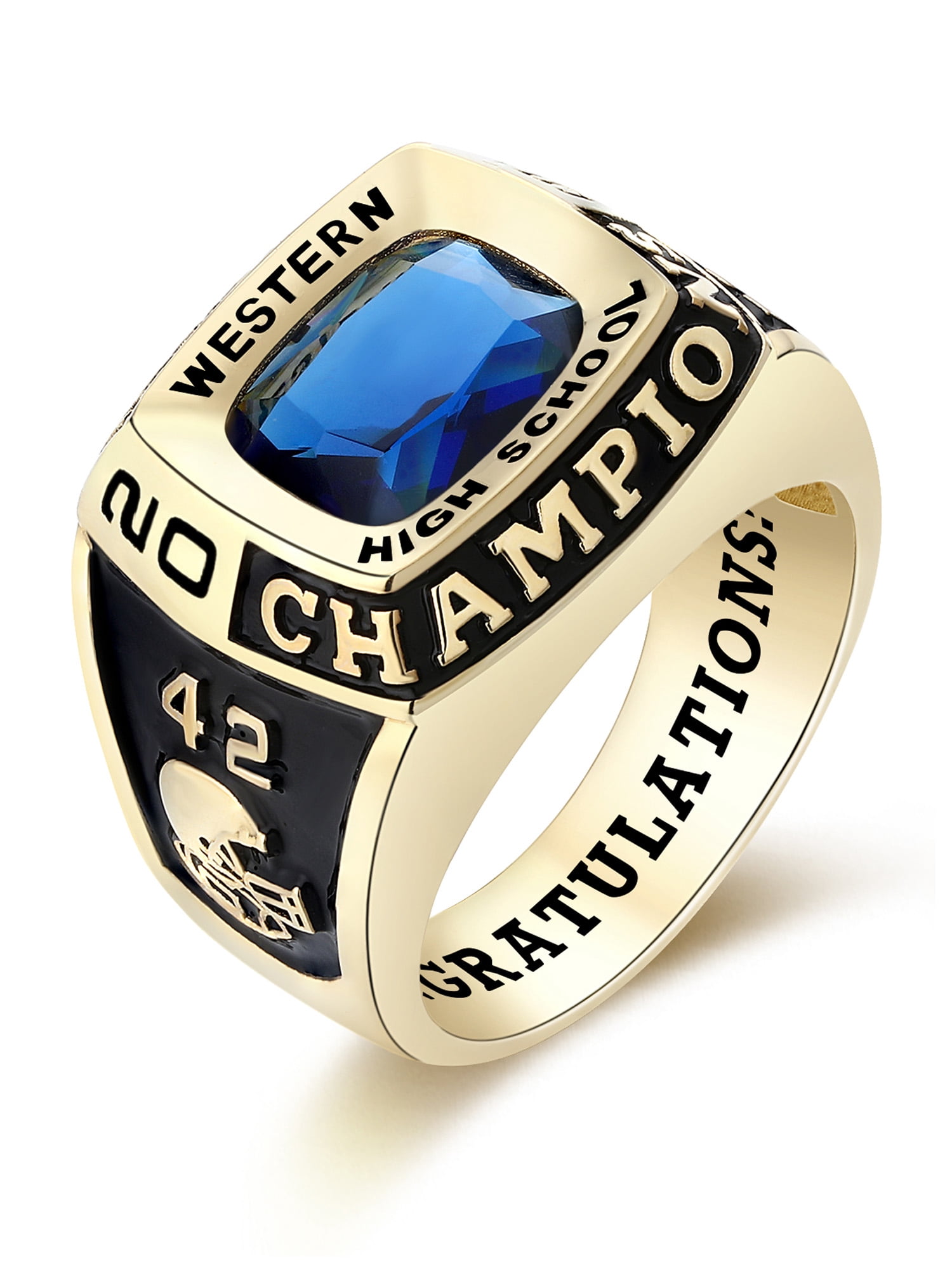 Mementos PJM Custom Men's Class Rings Sterling Silver for High School College-Gold-Champion