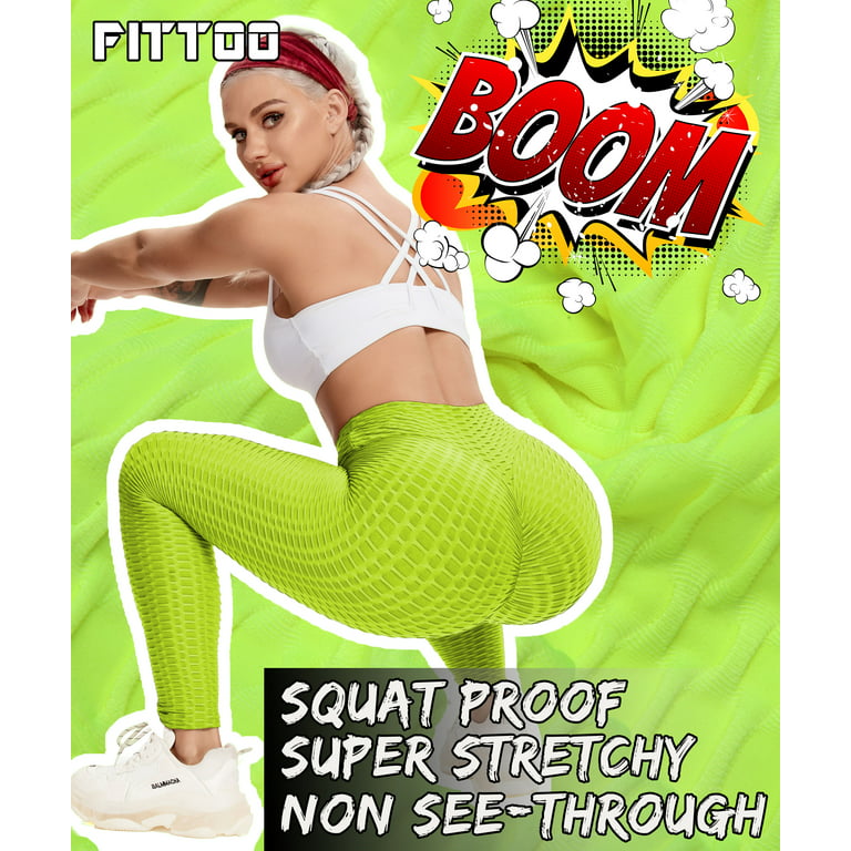 FITTOO Sexy Women Booty Yoga Pants High Waisted Honeycomb Ruched