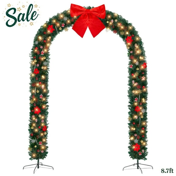 8.7ft Pre-Lit PVC Christmas Archway with 1650 Branches | Warm White LED Lights, Indoor & Outdoor Holiday Decoration, Sturdy Steel Frame