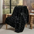 thumbnail image 3 of Faux Fur Blanket - Black Twin Size, Big Bubble Rabbit Fluff, 60x80 Inches, 3 of 10