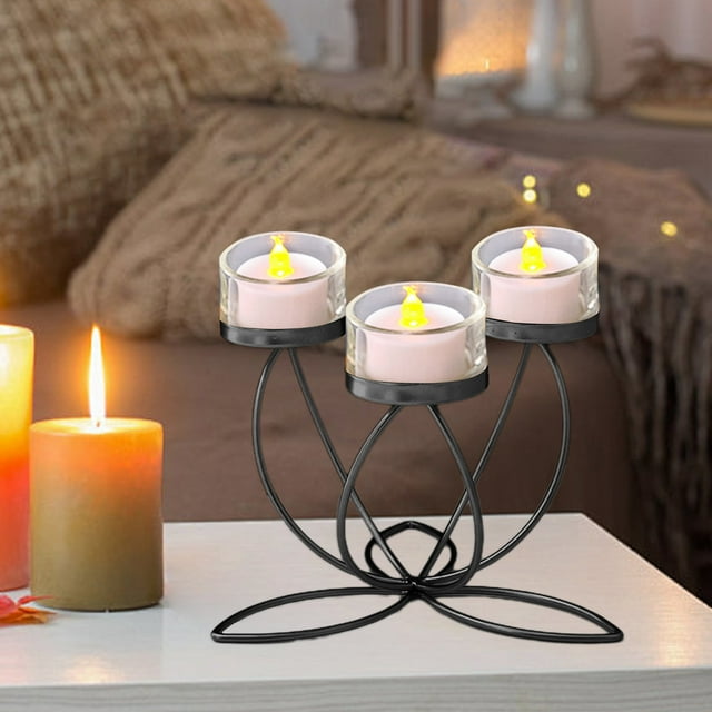 Trípode de hierro para velas, decoración romántica para el hogar, candelabro de hierro especial, accesorios para cenas a la luz de las velas, centros de mesa para bodas, marco de metal de 3