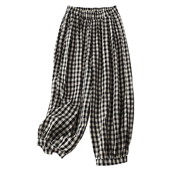 Admvng Womens Gingham Harem Pants Elastic Waist Loungewear with Pockets