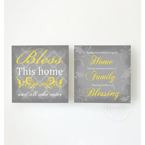 MuralMax Home Family Blessing Inspirational Bible Verse - Canvas Wall Decor Art For Your Home - Unique & Memorable Anniversary Gifts - Color - Gray - Set Of 2 - Size - 12 x 12