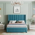 thumbnail image 2 of Leumius Full Size Platform Bed with A Storage Drawer,Velvet Upholstered Bed Frame with Wingback Vertical Channel Tufted Headboard,Blue, 2 of 8