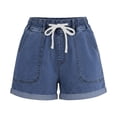 thumbnail image 7 of ByworldtasicNo Boundaries Womens Jean Shorts Summer Casual Mid Rise Cuffed Elastic Waist Denim Shorts, 7 of 7