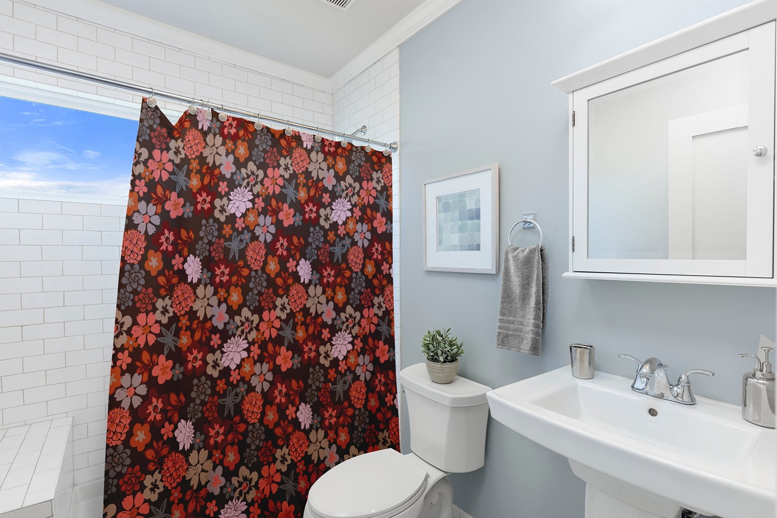Simply Daisy 70" W x 73" L Succulent Garden Polyester Shower Curtain, Brown [1 Ct]