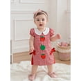 thumbnail image 3 of BemeyourBBs Kids Toddler Baby Girl Back to School Dress Outfit Pre Kindergarten Outfits Little Girl Summer Plaid Gingham Dress Puff Short Sleeve Doll Collar Apple Embroidery A-line Dress, 3 of 9