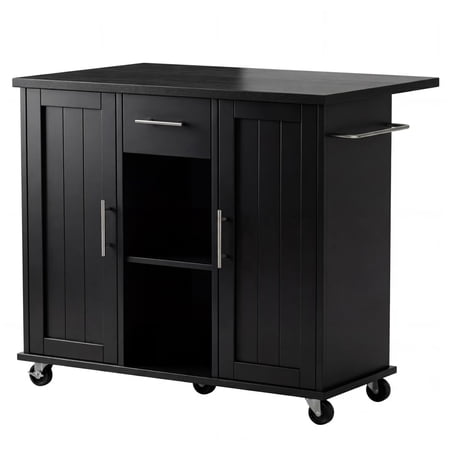 Kitchen Island with Storage Bar Cart Cabinet Island Table on Wheels Rolling Microwave Cart for Kitchen with Drop Leaf Drawers Towel Rack Seating Area for Dining Room