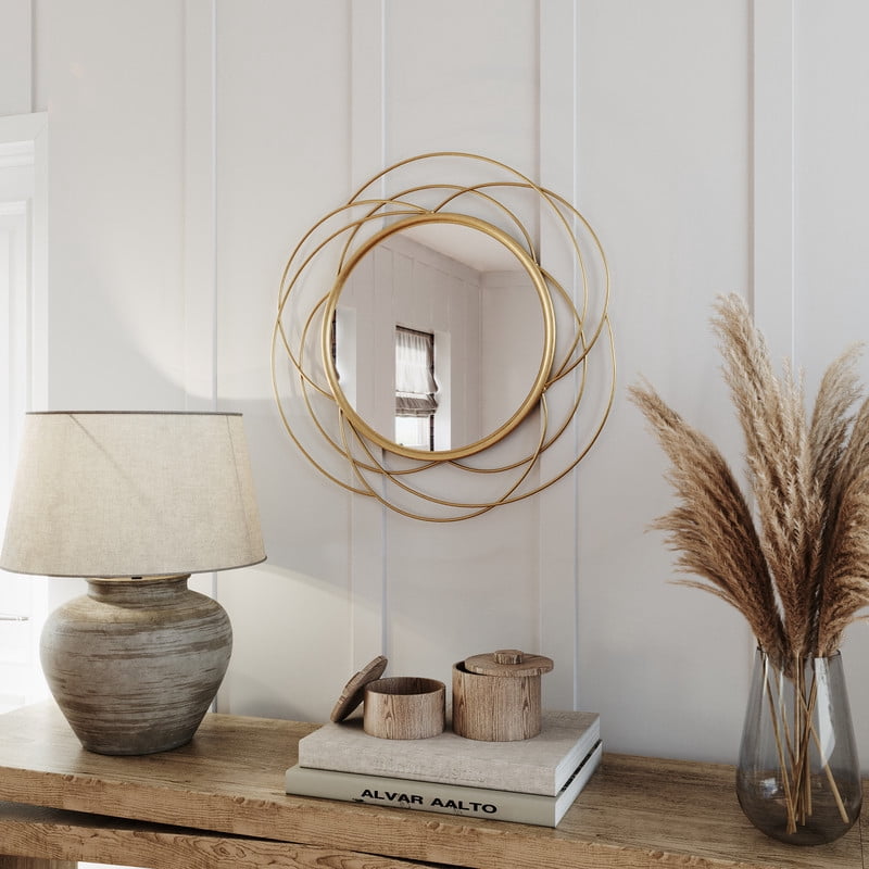 Willow Glam Round Metal Modern Wall Mirror - Gold - 26.5"H x 26.5"W