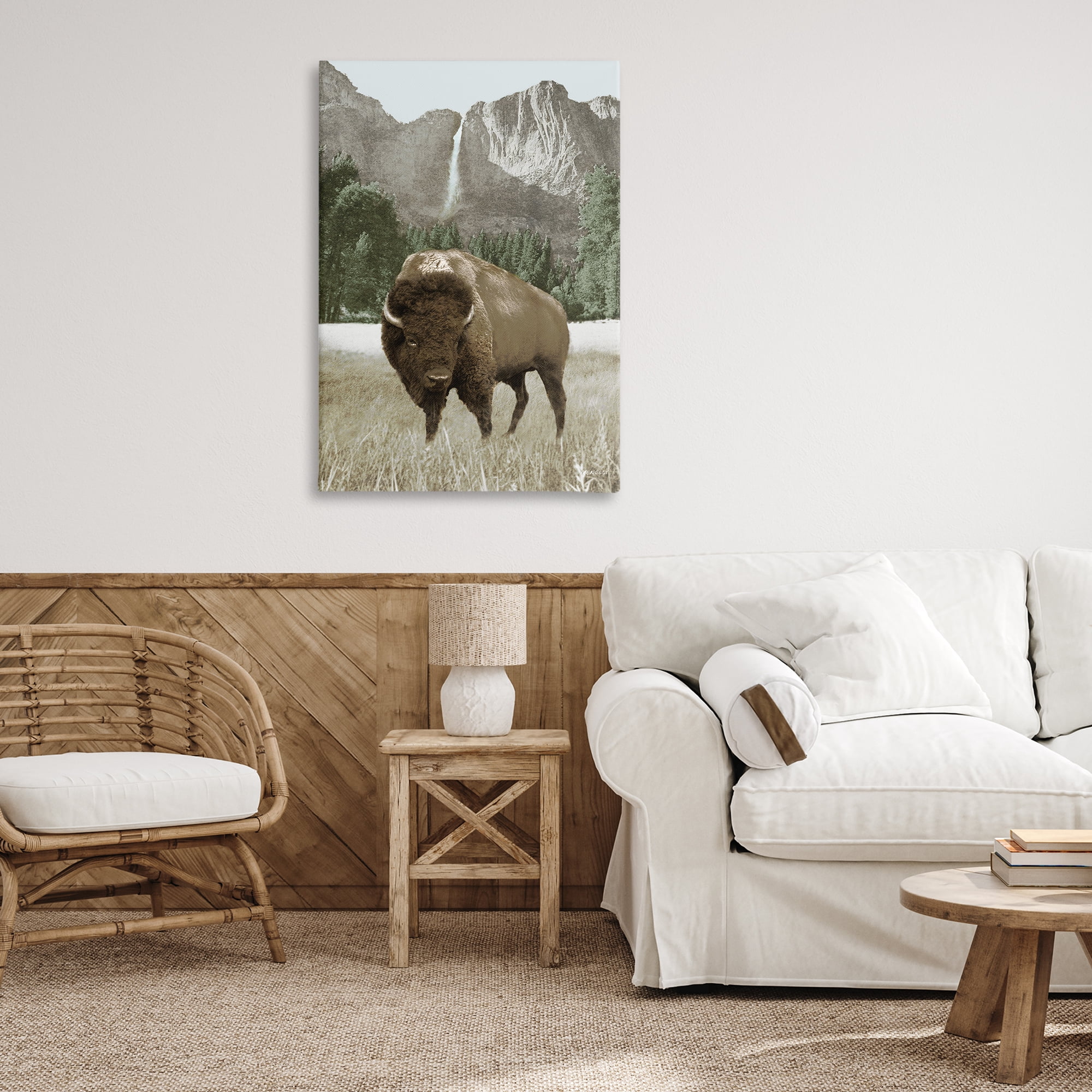 Stupell Industries Bison & Mountain Landscape Animals & Insects Photography Gallery Wrapped Canvas Art Print Wall Art, 24 x 36