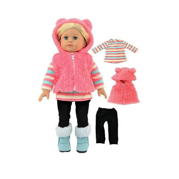 Furry Coral Colored Chevron Bear Vest Outfit for 18inch Dolls | American Fashion World