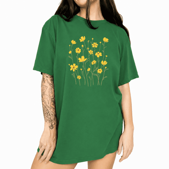 UNISHE Trendy Botanical Wildflower Print Tee Women's Relaxed Fit Summer Graphic Top