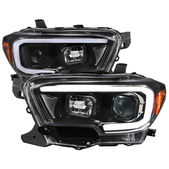 Switchback Sequential LED C-Bar Projector Headlights (Glossy Black Housing/Clear Lens) Made for and Compatible with 2016-2023 Toyota Tacoma